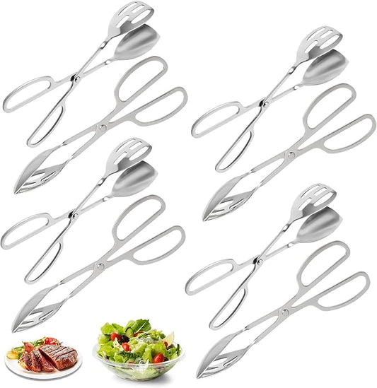 8 Pack Food Serving Salad Tongs, Stainless Steel Salad Tongs with Scissor Handles, Thickening Scissor Tongs for Cooking, Baking, BBQ, Restaurants and Home Kitchen