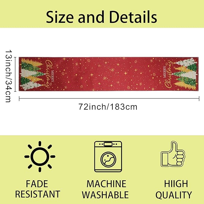 Christmas Table Runner Linen Red Snowflake Winter Table Runners with 8 Colorful Trees,Xmas Dinner Holiday Theme Table Kitchen Dining Table Decor （13 x 72 Inch）