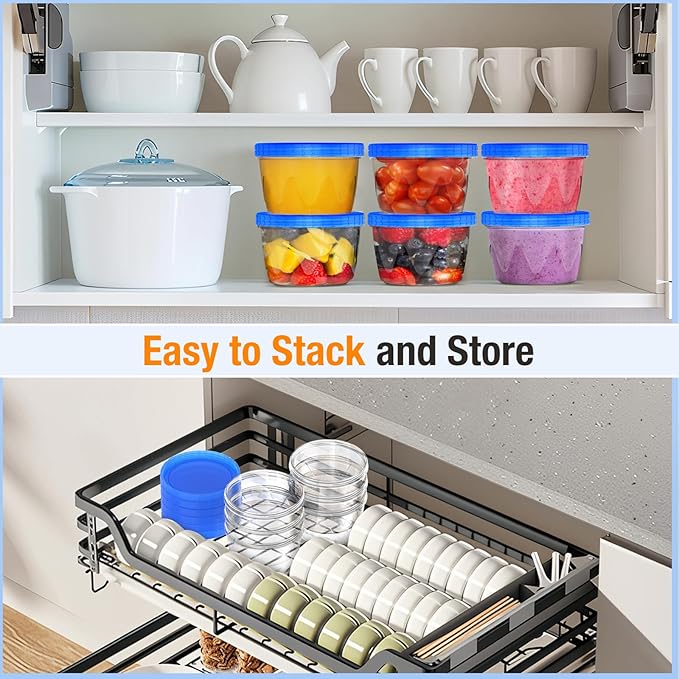 Reusable Freezer Storage Containers [UNIQUE INNOVATIVE DESIGN] 12 Pack-17 Oz Arrow Indicates Easy Opening and Closing of Lid Microwave and Dishwasher Safe,Soup Containers for Oats/Salad