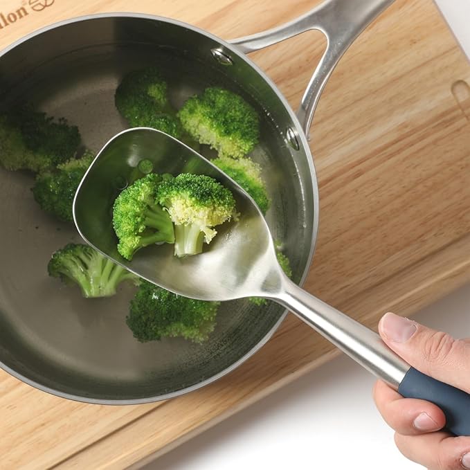 Calphalon Edge Stainless Steel Slotted Kitchen Spoon - Navy Blue