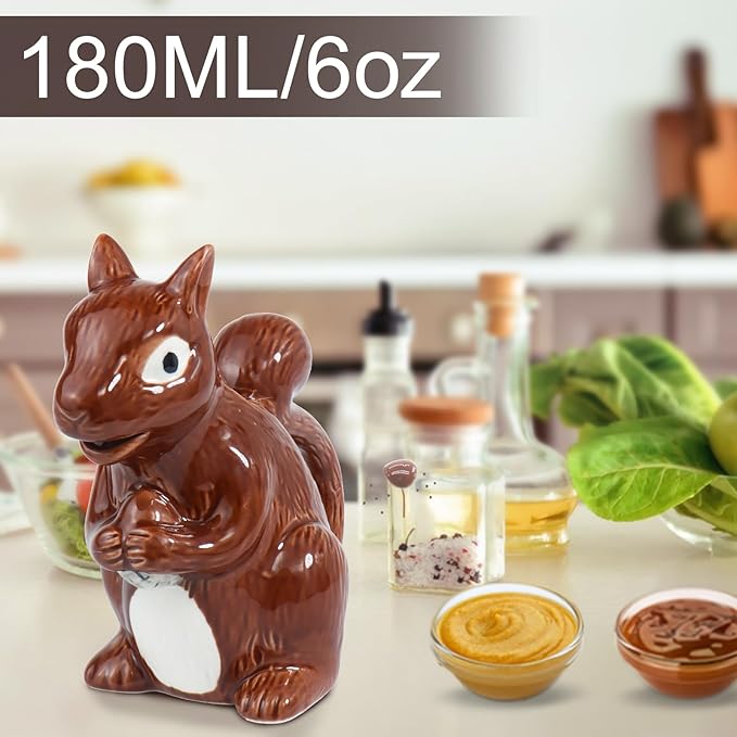 Squirrel Gravy Boat, 6 Oz Ceramic Sauce Boat for Gravy, Warming Sauces, Salad Dressings, Milk, Novelty Gift for Animal Lovers