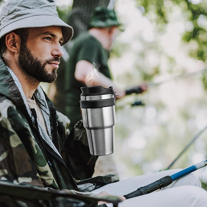 ALOUFEA 20 oz Insulated Coffee Mug Tumbler with Handle, Stainless Steel Travel Mug Tumbler with Lid and Straw,Double Wall Vacuum Leak Proof Ice Coffee Thermal Cup, Meadow