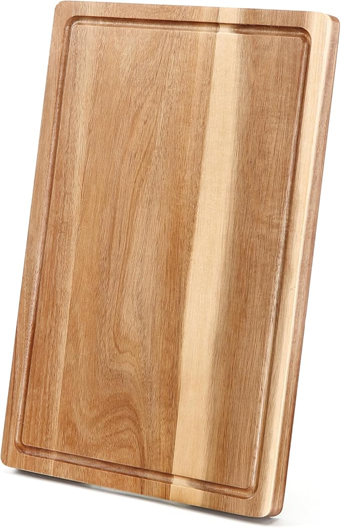 Acacia Wood Cutting Board with Handles & Juice Groove - Large Thick Butcher Block for Meat, Turkey, BBQ, Serving and Kitchen Countertop 18"*12 Inche