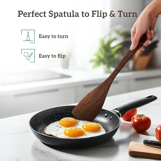 Wooden Cooking Spatula Set (2-Pack), Natural Wenge Wood Spatulas for Non-Stick Pans, Heat-Resistant Kitchen Turners for Frying, Wok & Flipping, Ideal Cookware Utensils for Cooking Eggs, Fish, Pancakes