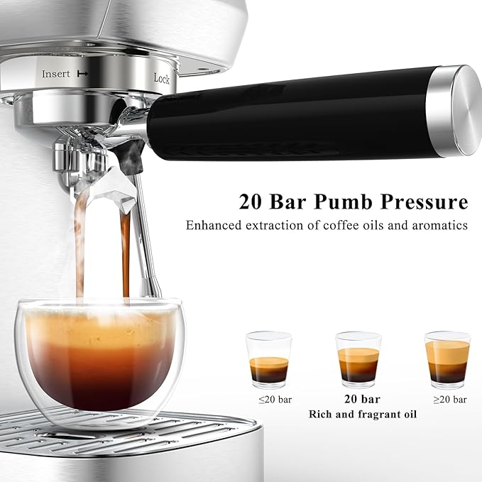 MAttinata Espresso Coffee Machine, Compact Espresso Maker 20 Bar, Stainless Steel Cappuccino Machines With Steam Milk Frother For Home Barista, Office Mattino