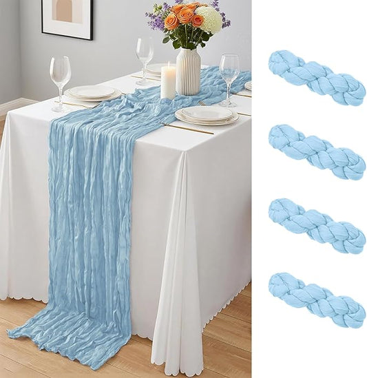 4 Pack Baby Blue Cheesecloth Table Runner 10Ft, Gauze Table Runners 21.5 x 120 inch,Semi Sheer Cheese Cloth Fabric Runner Bulk for Wedding,Party,Baby Shower,Bridal Shower