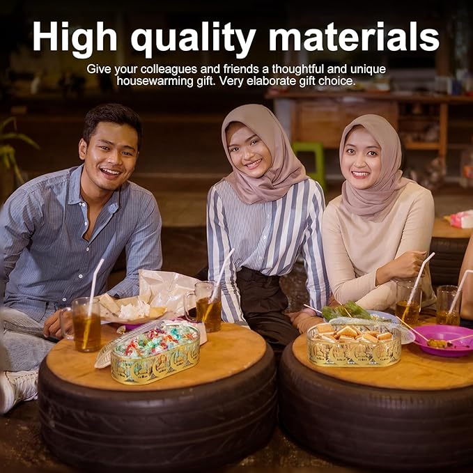 2 Pcs Ramadan Trays with Lid Eid Mubarak Gold Plates Dishes Table Decoration Muslim Islamic Serving Trays Metal Dessert Storage Container for Celebration (Ramadan Moon)