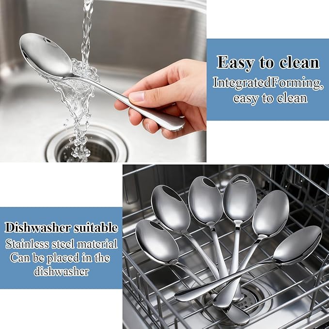 Berglander Dinner Spoons Set 24pcs, 7.36" Food Grade Stainless Steel Silverware Soup Spoon Tablespoon for Home, Kitchen or Restaurant Mirror Polished, Dishwasher Safe