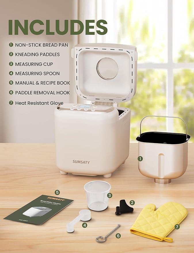 Bread Maker, 2.2LB 16-in-1 Bread Machine, Automatic Bread Maker Machine with Nonstick Ceramic Pan & 15H Timer & 1H Keep Warm for Beginner, Breadmaker with Gluten-Free, French, Yogurt, Recipe
