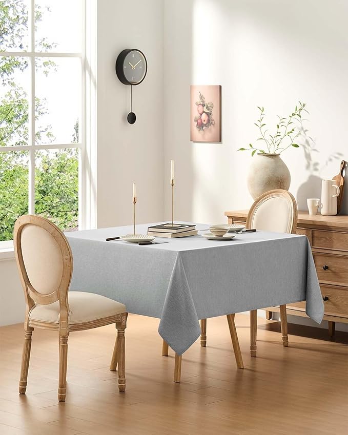 Faux Linen Square Tablecloth for Dining Room,Waterproof Texture Decorative Farmhouse Rustic Table Cloth for Indoor Outdoor Party Holiday Banquet Picnics Patio 52 x 52 Inch (Square),Cool Grey