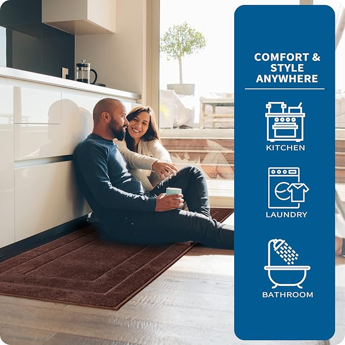PURRUGS Machine Washable Kitchen Rug 24" x 35.5", Non-Slip/Skid Kitchen Runner Rugs & Floor Mats, Super Absorbent Soft Standing Mats for Kitchen, Sink & Laundry, Brown