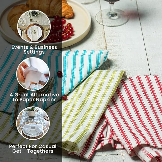Cloth Napkins Pk of 6 |Spring Easter Basket Decor Christmas Washable Cotton Dinner Cloth Napkins|Red and White French Stripes 18x18 in Kitchen Party Hotel BBQ Restaurant Dinner Napkins