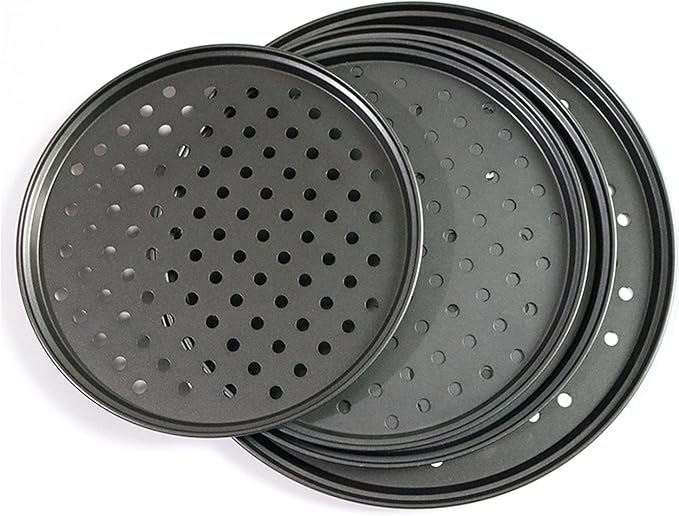 InBlossoms 9.6 inch Pizza Pan With Holes, Carbon Steel Perforated Non-Stick Bakeware for Home Kitchen Oven, 2 Pack