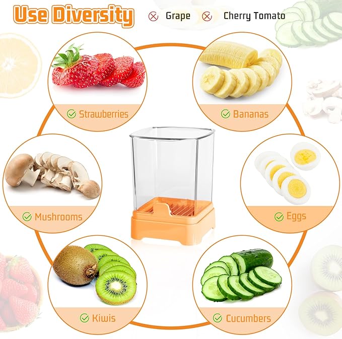 Fruit Slicer Cup for Strawberry, Banana, Hard-Boiled Egg - Detachable Cutter with Push Plate - Rapid & Safe Slicing Kitchen Gadget for Quick Meal Prep (Yellow)