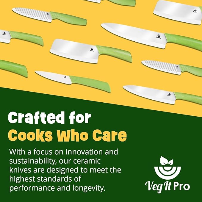 Ceramic Knife Set with Ergonomic Handle, Non-Reactive and Professional Chopping Knife Featuring Sharp, Rust-Proof Blades for Cutting Vegetables & Fruits, Durable Ceramic Kitchen Knives Set 6” & 4”