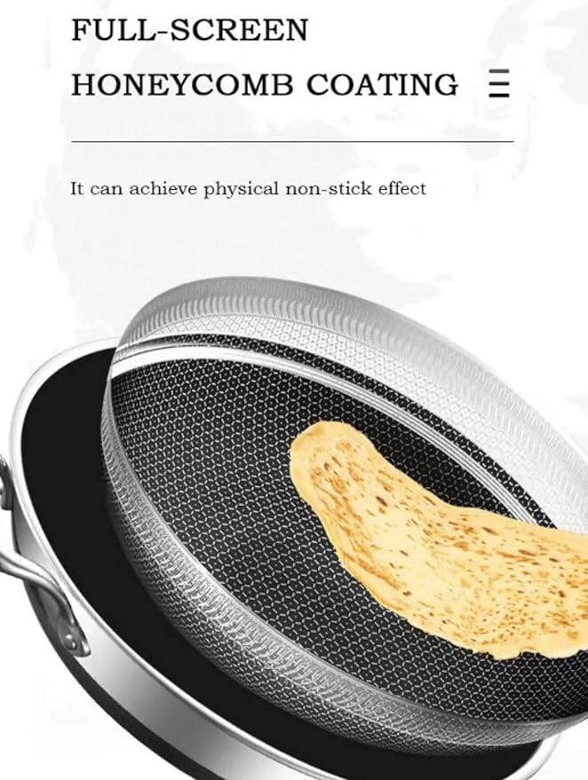 Moksha LifeStyle Honeycomb Wok 12 inch Pan with Lid, nonstick stir fry with silicone handles, Hybrid stainless steel cooking frying pan, dishwasher safe.