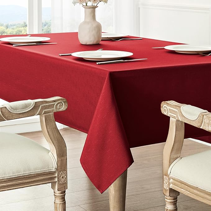 Rectangle Tablecloth Waterproof 60x84 inch Linen Textured Table Cloth Stain and Wrinkle Resistant Washable, Decorative Fabric Table Cover for Dining, Party and Camping, Red