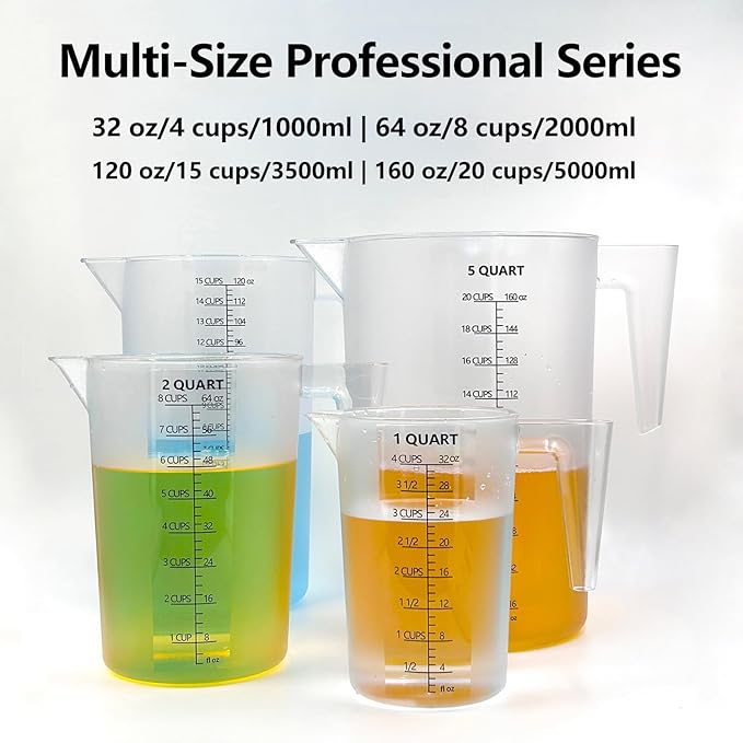 Plastic Measuring Cup with Handle, Pool Chemical Measuring Cup, Plastic Measuring Pitcher for Liquid Mixing, Pouring, Lawn Care, Pet Food, Motor Oil, Laboratory and More (32, Fluid Ounces, 1000ml)