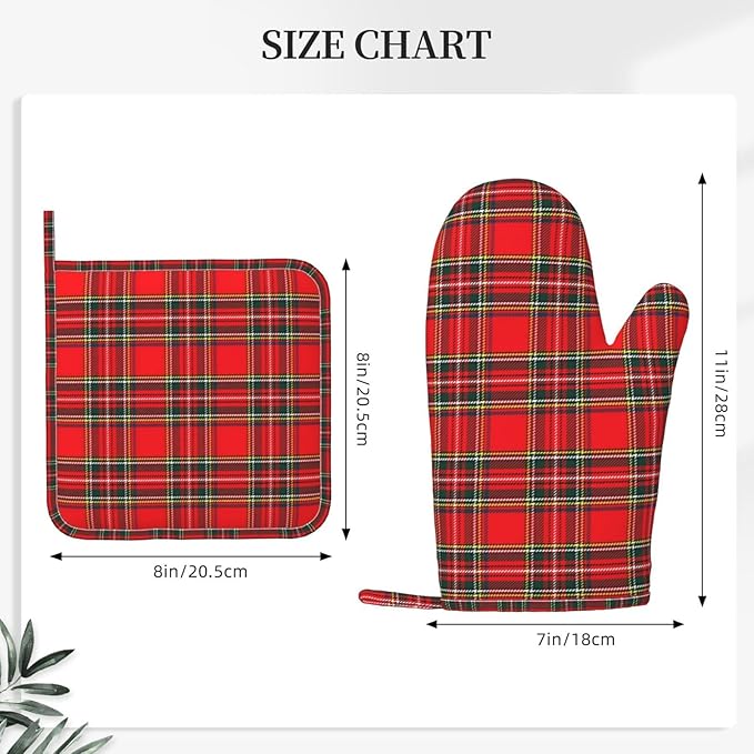 Christmas Silicone Oven Mitts and Pot Holders Sets Red Green Buffalo Plaid Kitchen Mitts Rustic Christmas Checkered Potholder Kitchen Accessories for Cooking Baking BBQ