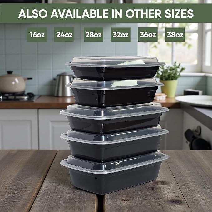 24 oz 50 Pack Meal Prep Containers BPA Free Leakproof Stackable Food Storage Containers with Lids, Microwave & Dishwasher Freezer Safe Reusable To Go Containers Bento Box Style Take Out Clear Plastic