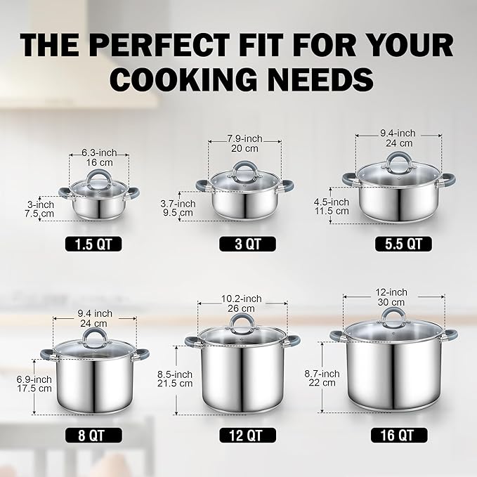 Cook N Home 3-Quart Stainless Steel Pot, Small Stock Pot with Glass Lid, Basics Saucier Casserole Stockpot, Stay-Cool Silicone Handles