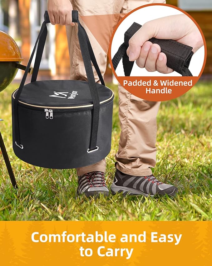Morjor Dutch Oven Bag for 12 & 10 Inch Dutch Oven, Carry Bag with Extra Inner Crossed Straps & 2 Pockets