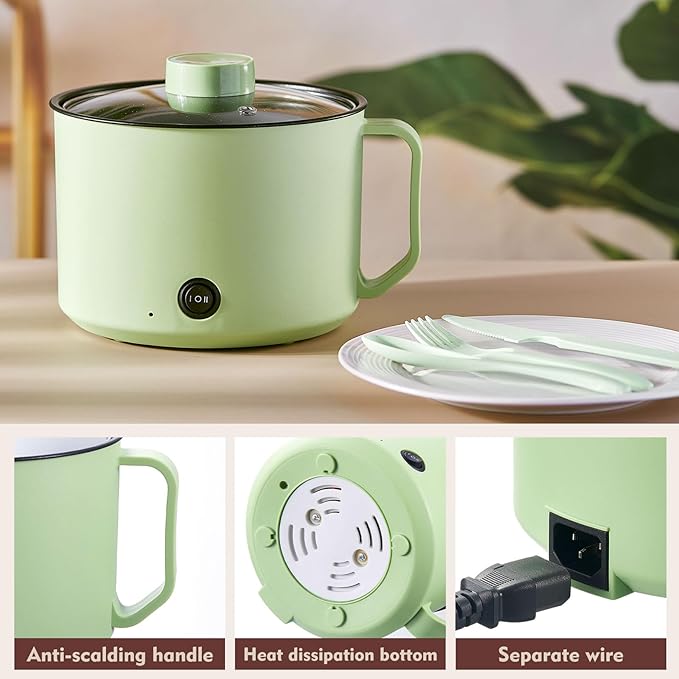 2 Pcs 1.8l Electric Ramen Cooker Hot Pot Electric Dual Power Noodle Cooker, Boil Dry Protection, Nonstick, Multifunctional Lazy Pot for Cooking Pasta, Noodles, Egg, Dorm Home Travel 7x3.15