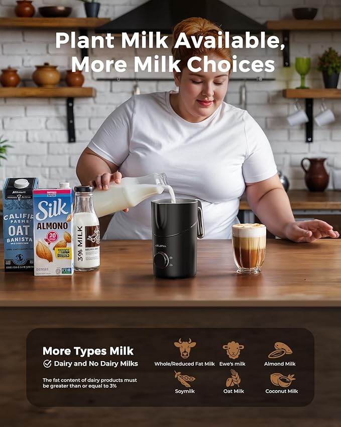 Milk Frother, COLDFILL 8-in-1 Milk Frother and Steamer, 400ml Large Capacity Hot & Cold Foam Milk Warmer, Frothers for Coffee with Heating Function, Quiet, Dishwasher Safe