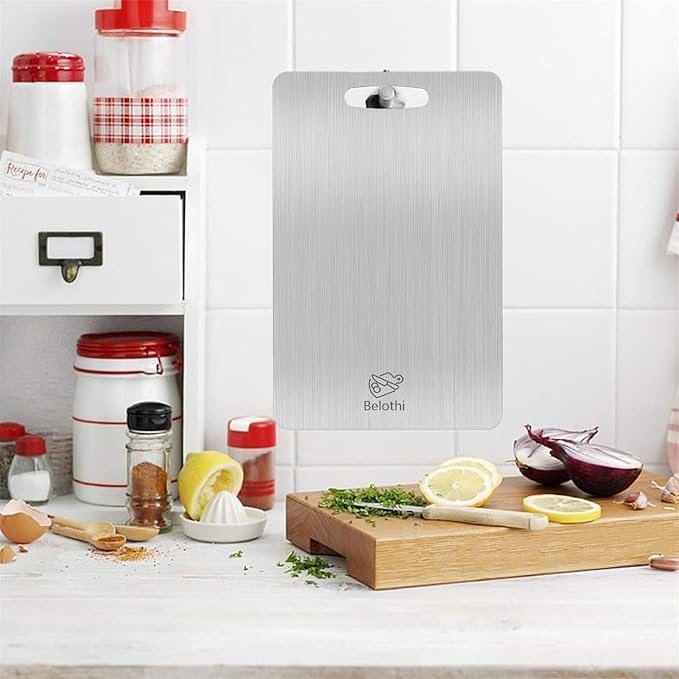 Belothi Stainless Steel Cutting Board, 3 PCS Cutting Boards for Kitchen, 304 Stainless Non Stick Chopping Cutting Board for Meat Fruit & Vegetable (15"x 11",13"x 9",10"x 6")