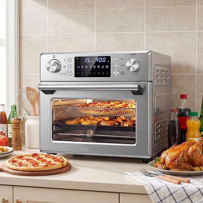 ARLIME 14-in-1 Air Fryer Toaster Oven Combo, 1700W Stainless Steel Countertop Convection Oven with Bake, Rotisserie, Dehydrate & Defrost Functions, 26 QT Large Capacity, 60-Minute Timer & Accessories