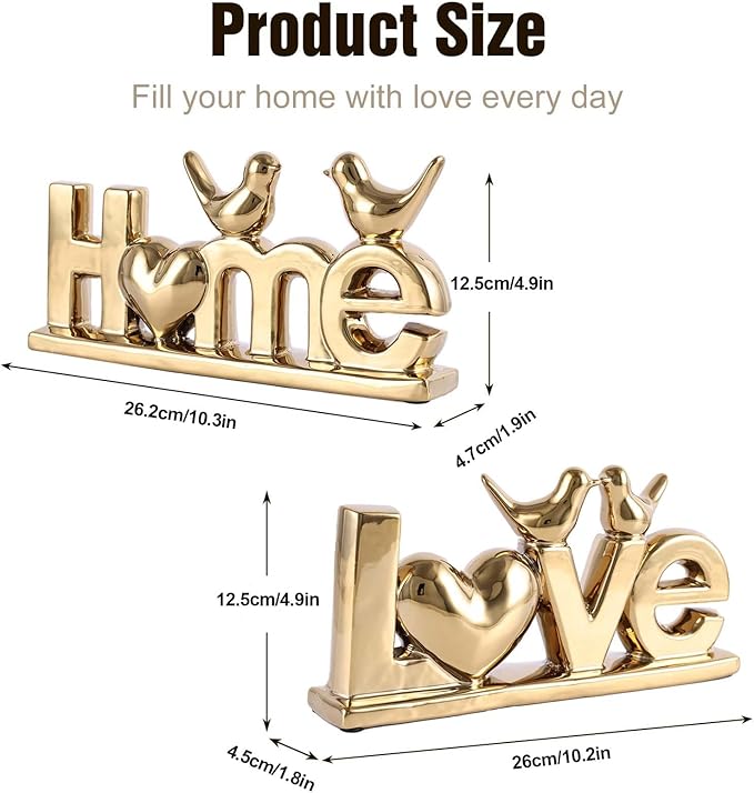 Love Sign Decor,Gold Room Decor Aesthetic, Knick Knack Shelf,Bird Decor, Boho Bookshelf,Abstract Statue,for Living Room,Bedroom, Contemporary Tv Stand Set of 2 (2, Gold Plated)