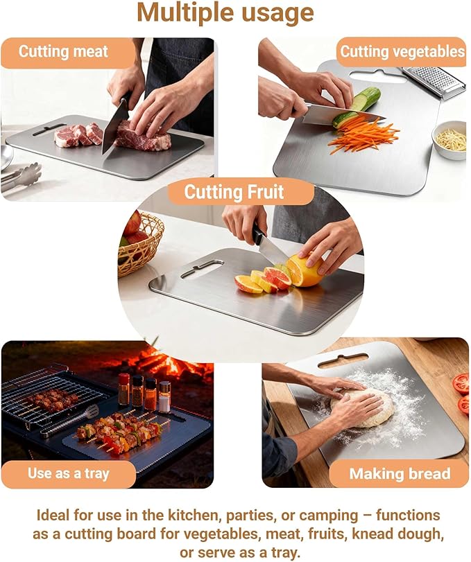 Titanium Cutting Boards for Kitchen,Pure Titanium Double Sided,Dishwasher Safe,Food-Grade Metal Chopping Board for Camping & Suitable for Meat,Charcuterie,Vegetables & Fruits(S+M+L 0.06")