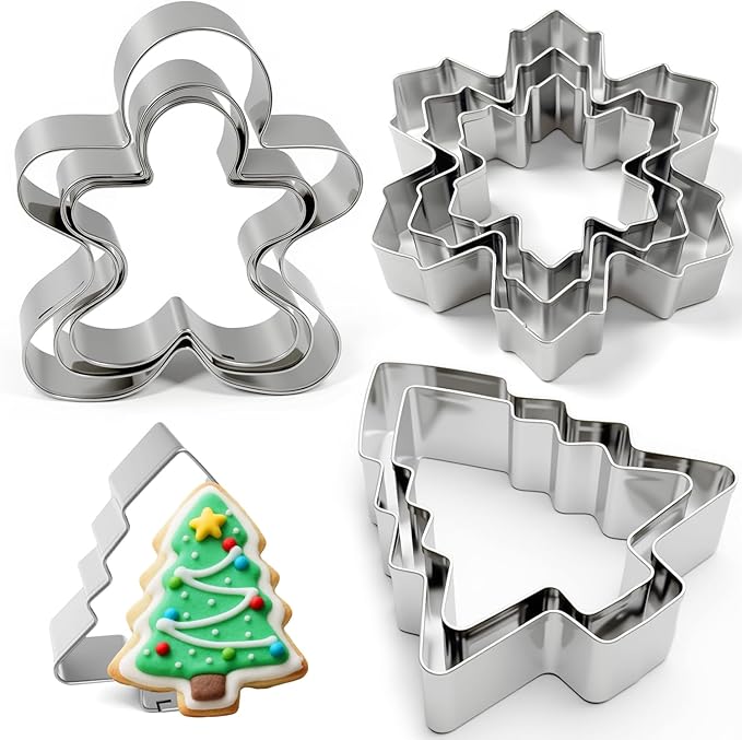 Metal Christmas Tree, Gingerbread Man, Snowflake Cookie Cutters Christmas Shapes Large Medium Small Size, Thickened Biscuit Cutter Molds Set for Winter Holiday Baking