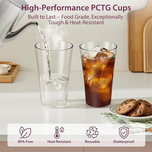 Freshmage 20oz Plastic Tumblers (Set of 8), All-Clear Reusable Water Cups, BPA-Free, Shatter-Proof, Dishwasher & Microwave Safe, Stackable Drinking Glasses for Home, Outdoor, Camping, Picnic, Pool