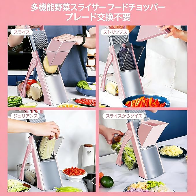 Multifunctional Mandoline Slicer, Adjustable Vegetable Chopper with 4 Cutting Modes, Extra Large Feed Slot, Foldable, Hand-Safe, Dishwasher Safe, for Commercial & Home Kitchen Use (Blue)