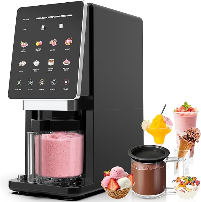 Valentine’s Day Gift – Ice Cream Maker & 10-in-1 Frozen Treat Maker, 60 oz 3 Pint, Mix-In + Re-Spin for Creamier Texture, Gelato/Sorbet/Slushie/Frozen Yogurt/Milkshake/Smoothie Bowls, Recipe Guide
