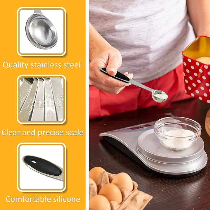 LEIFENY 1PCS 1/2 Tsp(1/6tbsp, 2.5ml) Single Measuring Spoon with Black Silicone Grip, Stainless Steel Individual Measure Scoop Only