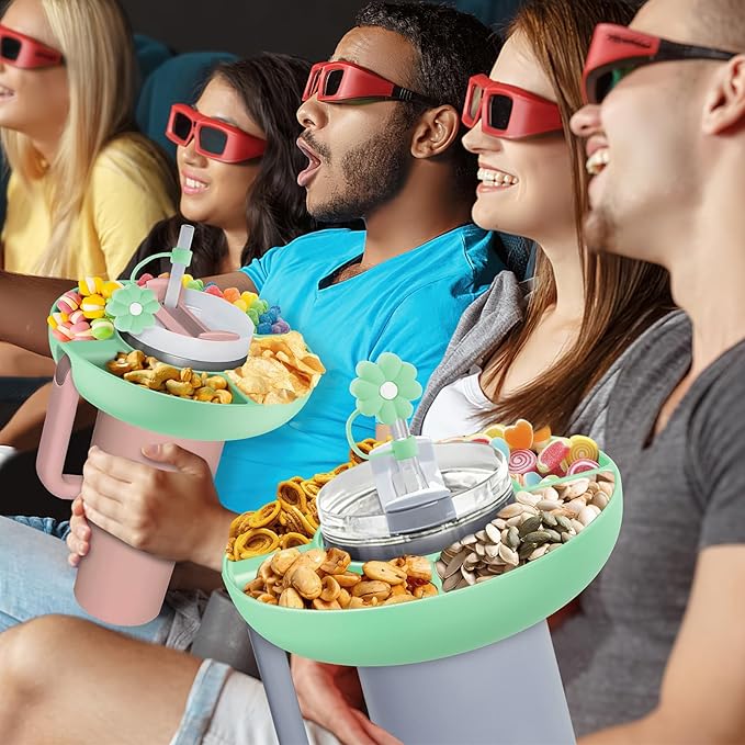 Snack Bowl for Stanley Cup 40 oz with Handle-Perfectly Compatible with Stanley Quencher H2.0 Tumbler 40 oz with Handle, Reusable Silicone Snack Tray, Stanley cup accessories (teal Snack Bowl)