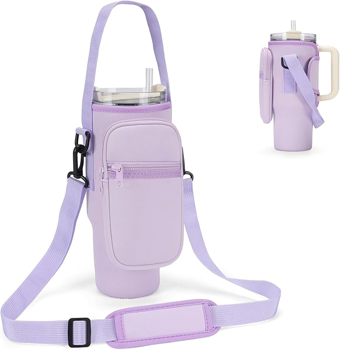 Water Bottle Carrier Bag for Stanley 40/30 oz Tumbler with Phone Pocket Neoprene Water Bottle Holder with Shoulder & Handheld Strap Stanley Cup Accessories