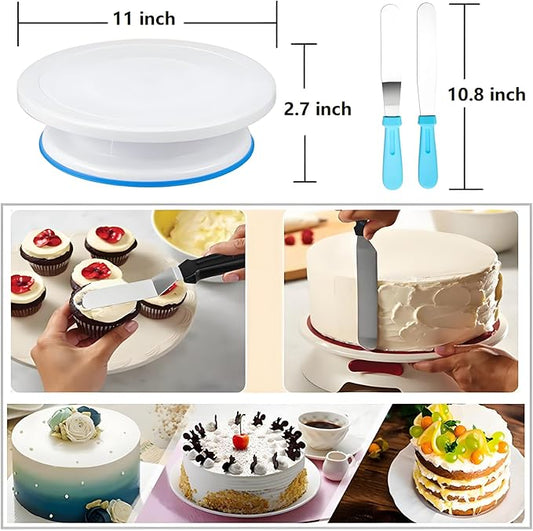 193 Pcs Cake Decorating Kit with Cake Turntable,Leveler,24 Numbered Icing Tips,2 Spatulas,2 Couplers,3 Scrapers,50 Pastry Bags,50 Paper Cupcake Liners,50 Cake Flags & More Baking Tools, (Blue)