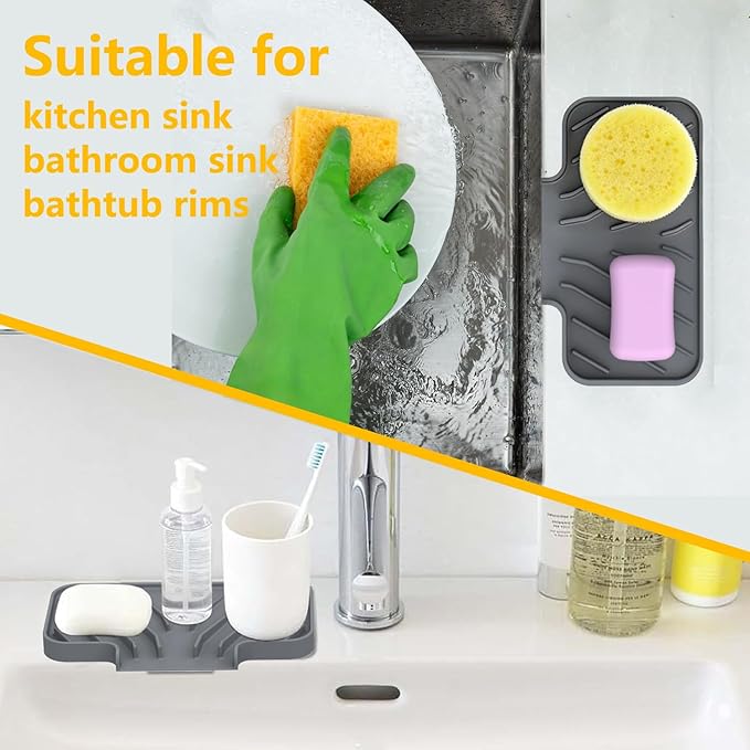 Sponge Holder for Kitchen Sink, 6"×4" High Slope Soap Tray, Silicone Sponge Holder with Drain, Dish Soap Mat for Shower Bathroom, Perfect for Bottle,Cup on Sink or Counter (Gray, 6×4)