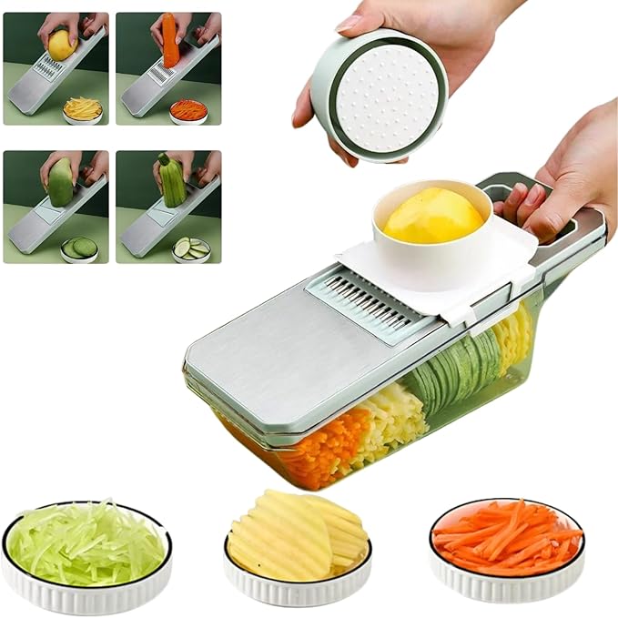 ANAM Mandoline Slicer & Vegetable Cutter – 6-in-1 Manual Food Chopper with Container – Stainless Steel Blades for Onions, Fruits & Vegetables – BPA-Free, Dishwasher Safe, Non-Slip Base, Easy Meal Prep