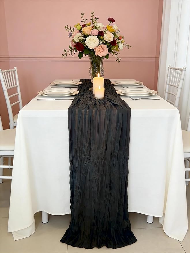 3 Pack Black Cheesecloth Table Runner -17×120 Inch Gauze 10 FT Long Cheese Cloth Table Runners for Bridal Wedding Party Baby Shower Holiday Birthday Home Easter Decor (Black, 3PC)