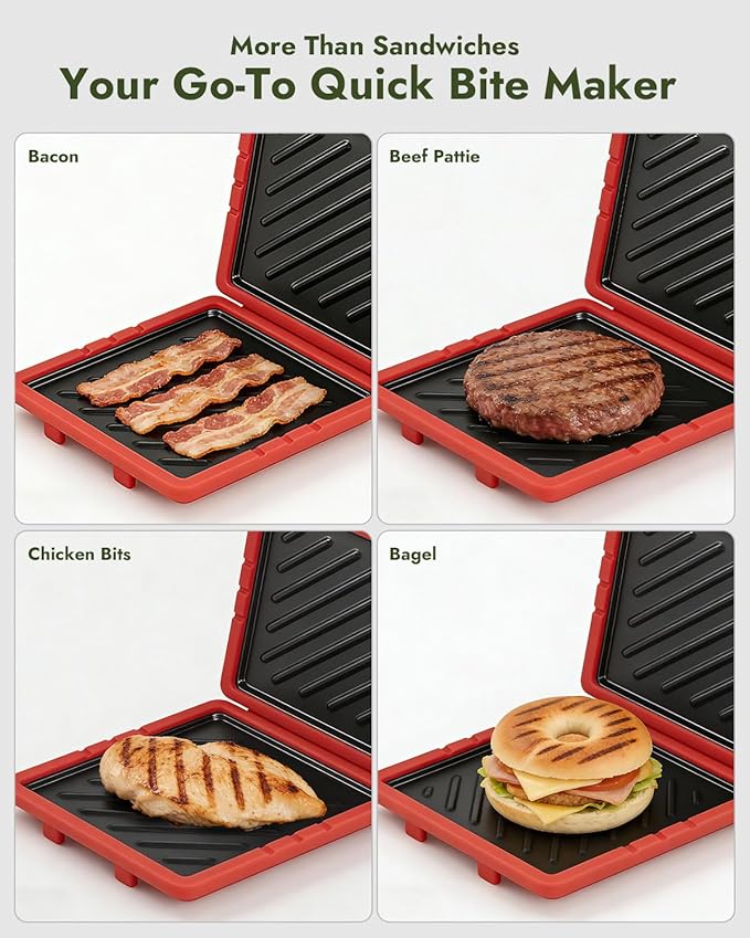 Metal-Enhanced Microwave Sandwich Press - Quick 4-Minute Panini, Grilled Cheese Maker, Detachable for Easy Cleaning, Includes Brush