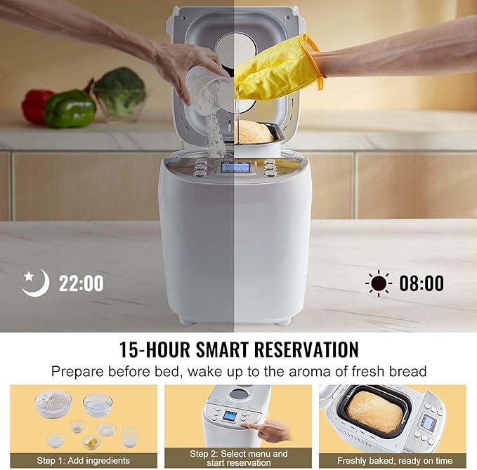Bread Maker 3LB, 15-in-1 Dough Machine, Gluten-Free Breadmaker, Whole Wheat Programmable Bread Machine, Nonstick Ceramic, 3 Loaf Sizes & Colors