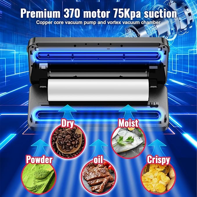 8 in 1 Food Vacuum Sealer Machine With Canning Sealer,Multi-function Food Sealer Built-in UV Cutter/Bag Storage Act on Dry Wet oil Crispy,Vacuum Sealer with Cutter Attached 2 Bag Rolls/Marker Pen