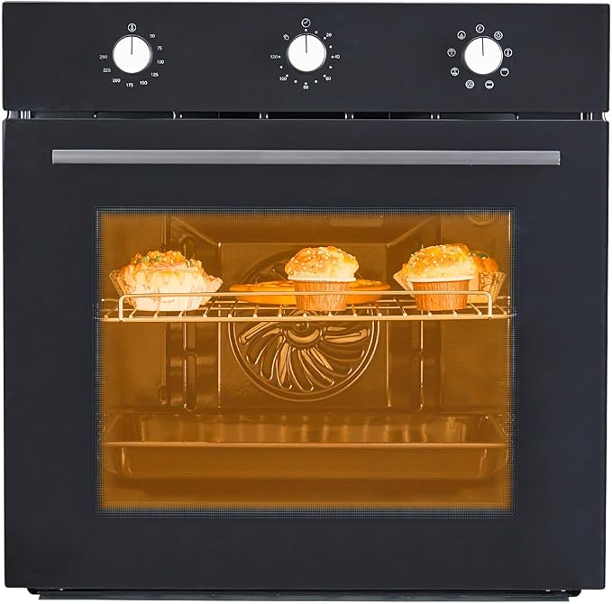 24 Inch Built-In Electric Wall Oven, 2.5 Cu.Ft Single Convection Oven with 8 Cooking Functions, 3000W High-Power Heating, Mechanical Knob Controls, Modern Black Finish