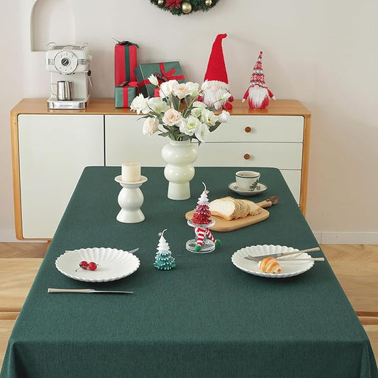 Alsoo Table Cloth for Rectangle Tables 60X75 Inch Linen Tablecloth Waterproof Spill Proof and Wrinkle Free Machine Washable Table Cover for Dining Tables, Kitchen, Parties and Christmas, Dark Green