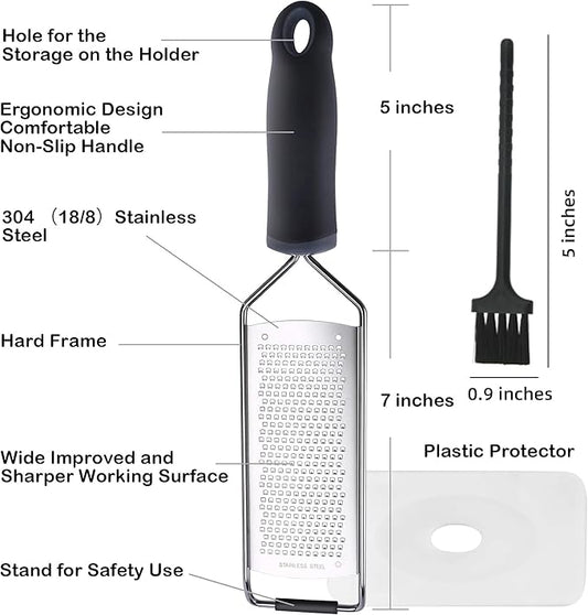 Stainless Steel Cheese Grater with Handle Lemon Citrus Zester Tool Graters for Kitchen, Width 2.5 Inch (Black)