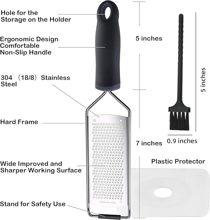 Stainless Steel Cheese Grater with Handle Lemon Citrus Zester Tool Graters for Kitchen, Width 2.5 Inch (Yellow)
